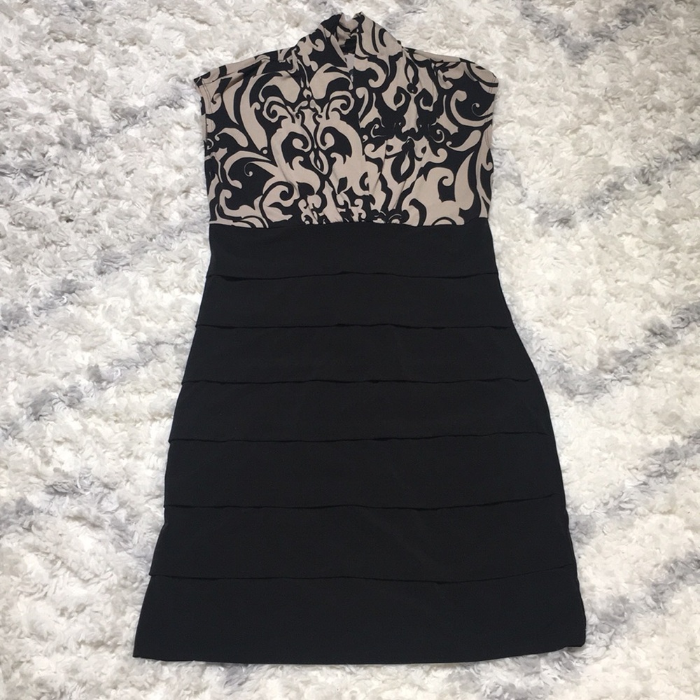 Black and Tan color blocked dress
